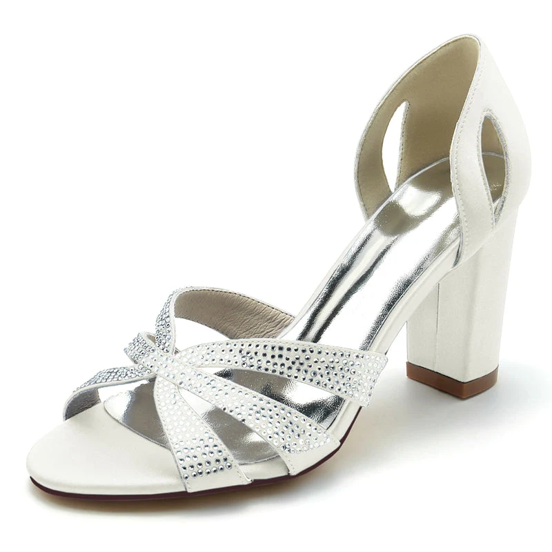 Women's Wedding Shoes Peep Toe High Heel Cross Crystal Straps Classical Bridal Shoes - Image 8