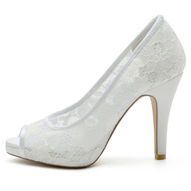 Women's Wedding Shoes Peep Toe High Heel Exquisite Lace Versatile Bridal Shoes - Image 2