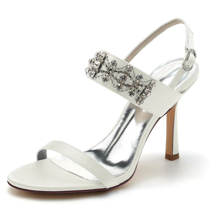Women's Wedding Shoes Peep Toe High Heel Rhinestone Chain Luxury Buckle Bridal Shoes - Image 8