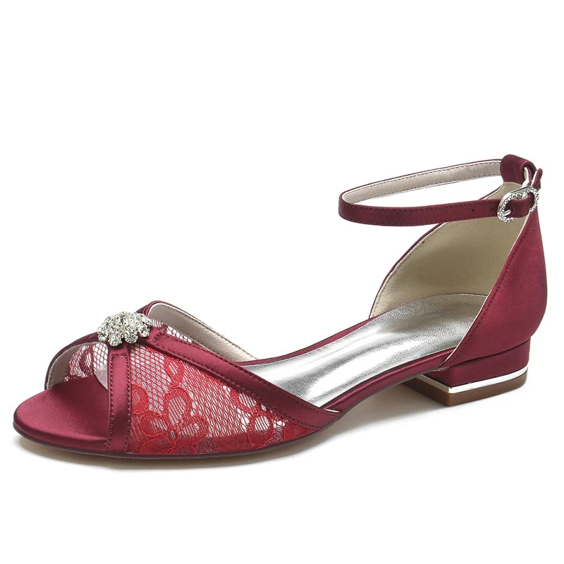 Women's Wedding Shoes Peep Toe Low Heel Lace Cutout Buckle Bridal Shoes with Rhinestone - Image 7