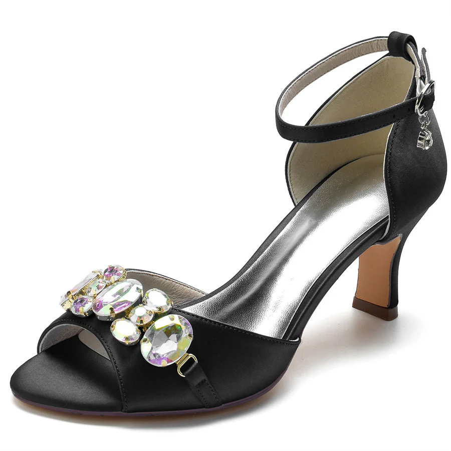 Women's Wedding Shoes Peep Toe Mid Heel Bridal Shoes with colourful Crystals - Image 6