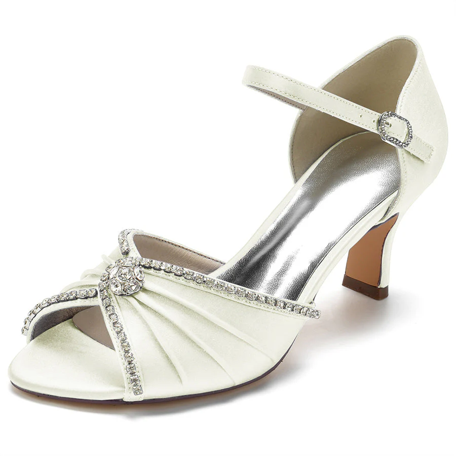 Women's Wedding Shoes Peep Toe Mid Heel Bridal Shoes with Round Crystals - Image 12