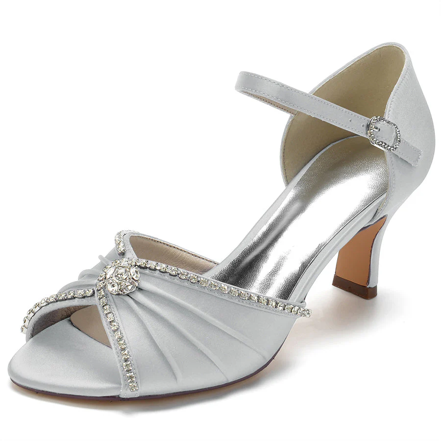 Women's Wedding Shoes Peep Toe Mid Heel Bridal Shoes with Round Crystals - Image 13