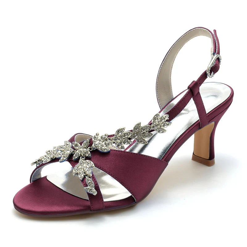 Women's Wedding Shoes Peep Toe Mid Heel Leaf Rhinestone Straps Buckle Bridal Shoes - Image 10
