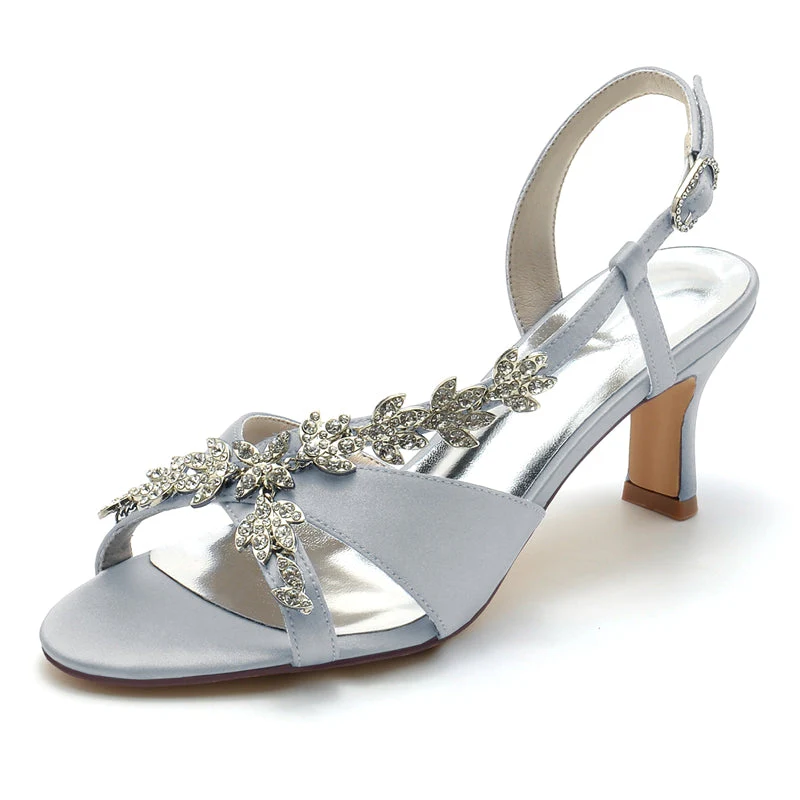 Women's Wedding Shoes Peep Toe Mid Heel Leaf Rhinestone Straps Buckle Bridal Shoes - Image 11