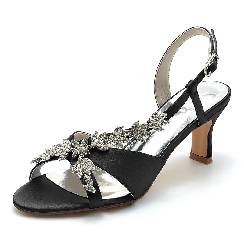 Women's Wedding Shoes Peep Toe Mid Heel Leaf Rhinestone Straps Buckle Bridal Shoes - Image 13