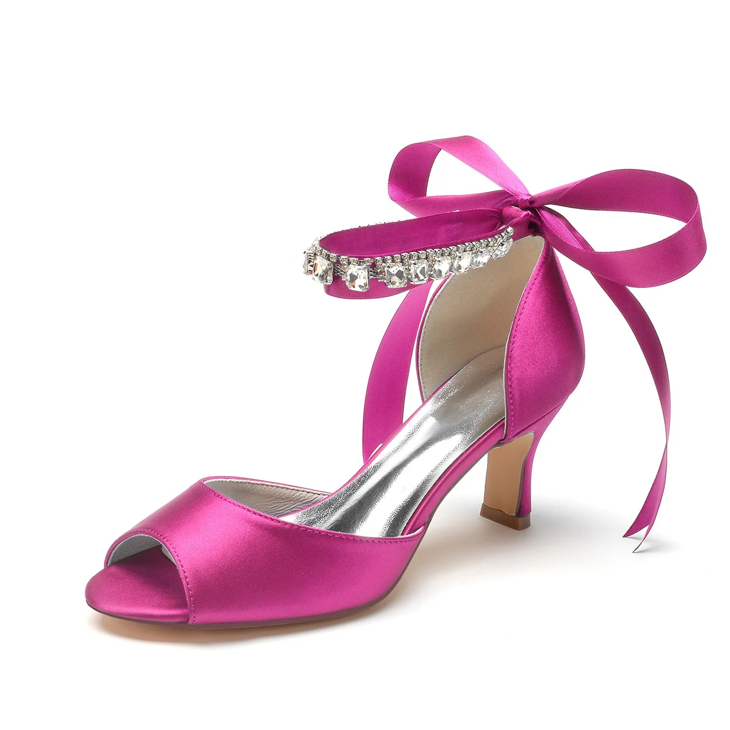 Women's Wedding Shoes Peep Toe Mid Heel Rhinestone Bow Buckle Bridal Shoes - Image 11