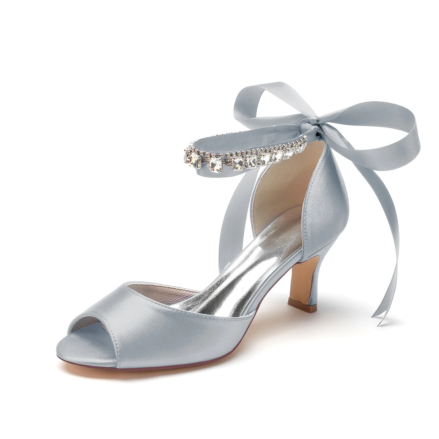 Women's Wedding Shoes Peep Toe Mid Heel Rhinestone Bow Buckle Bridal Shoes - Image 14