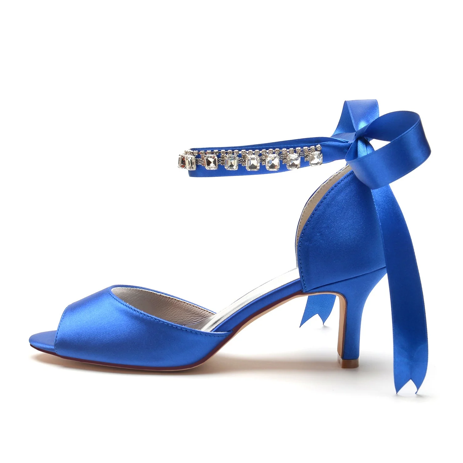 Women's Wedding Shoes Peep Toe Mid Heel Rhinestone Bow Buckle Bridal Shoes - Image 6