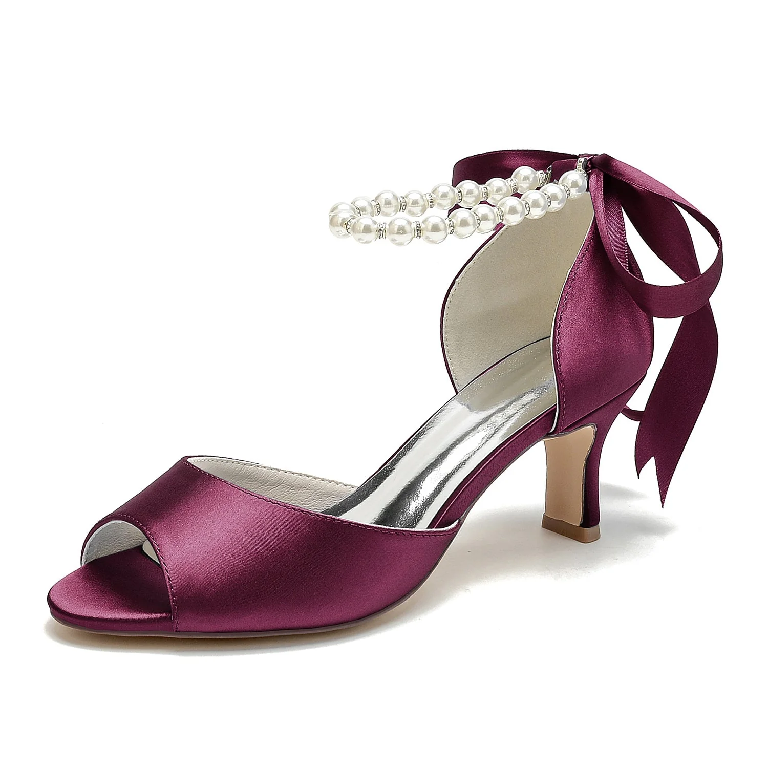 Women's Wedding Shoes Peep Toe Pearl Mid  Bow Heel Bridal Shoes - Image 14
