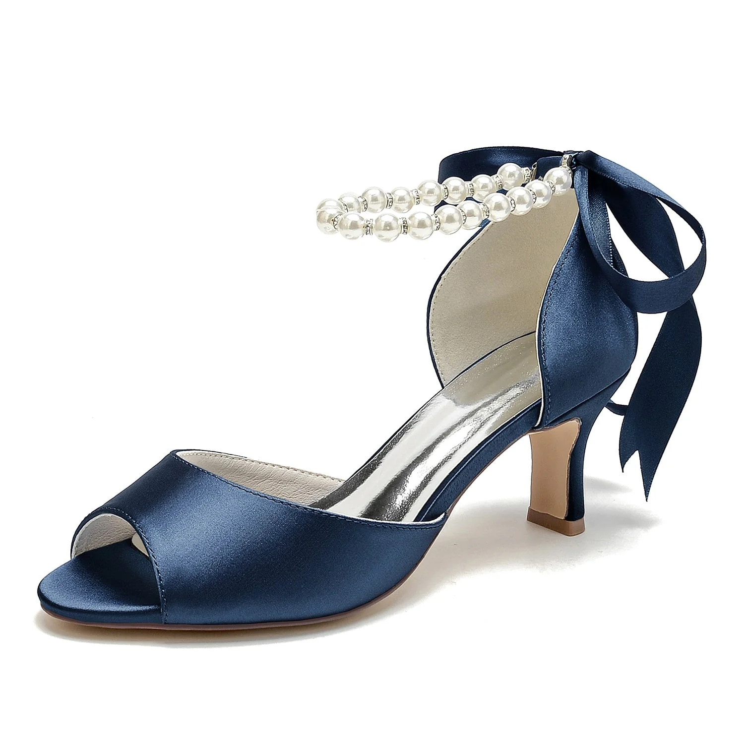 Women's Wedding Shoes Peep Toe Pearl Mid  Bow Heel Bridal Shoes - Image 16