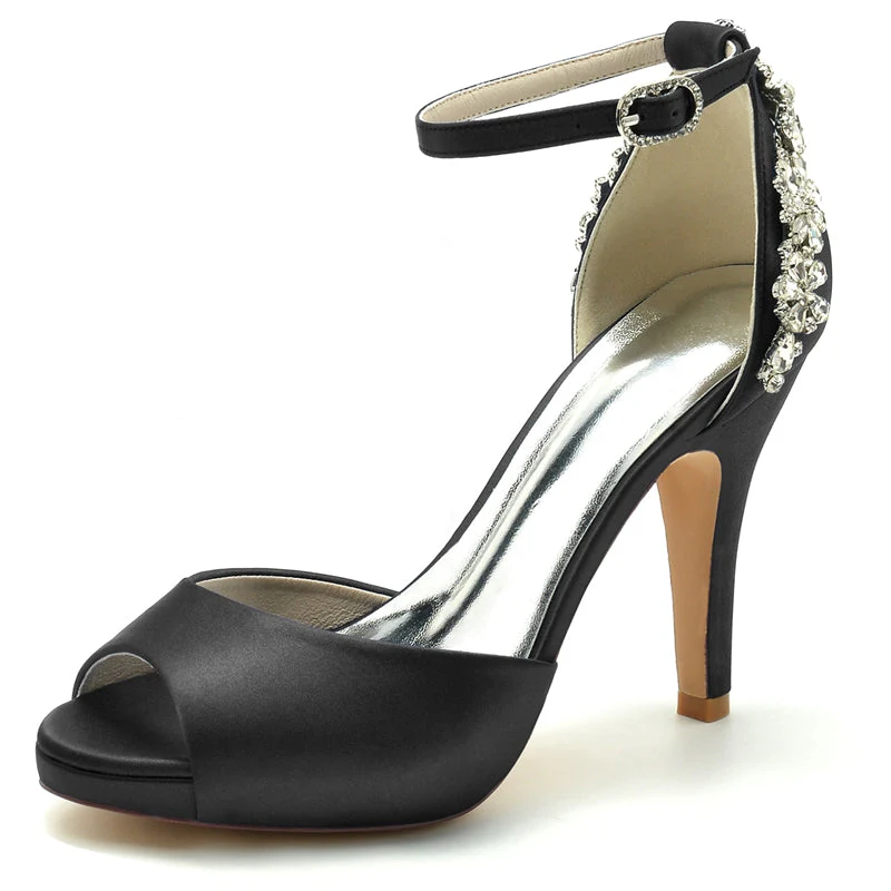 Women's Wedding Shoes Peep Toe Stiletto Heel Exquisite Buckle Bridal Shoes with Rhinestone - Image 14