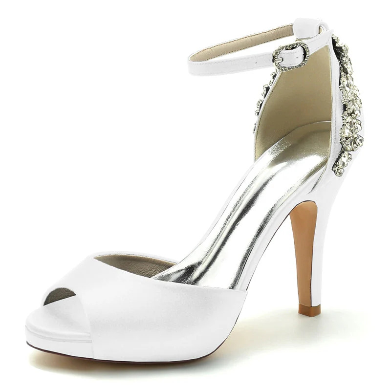 Women's Wedding Shoes Peep Toe Stiletto Heel Exquisite Buckle Bridal Shoes with Rhinestone - Image 2