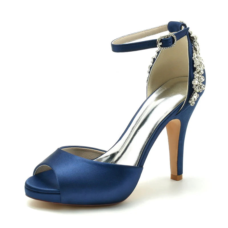 Women's Wedding Shoes Peep Toe Stiletto Heel Exquisite Buckle Bridal Shoes with Rhinestone - Image 3