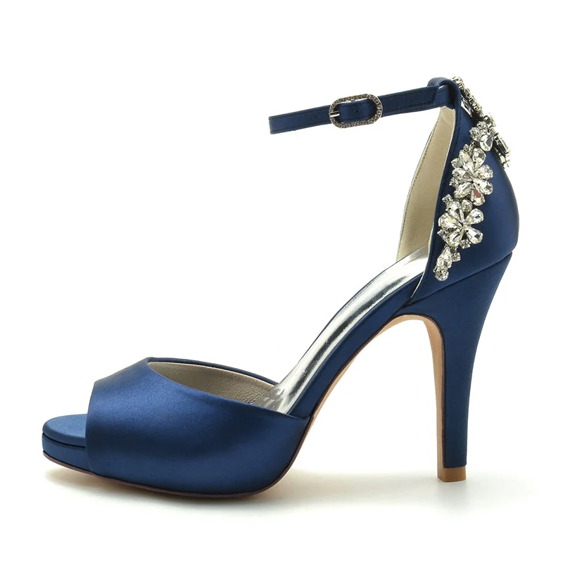 Women's Wedding Shoes Peep Toe Stiletto Heel Exquisite Buckle Bridal Shoes with Rhinestone - Image 4