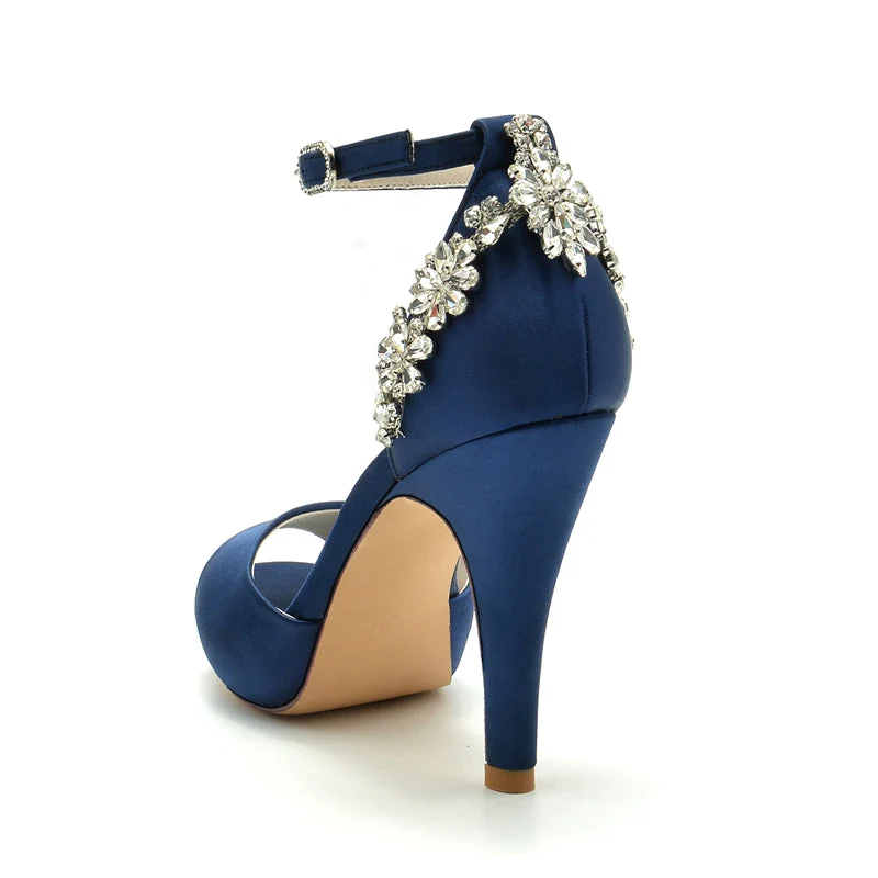 Women's Wedding Shoes Peep Toe Stiletto Heel Exquisite Buckle Bridal Shoes with Rhinestone - Image 5