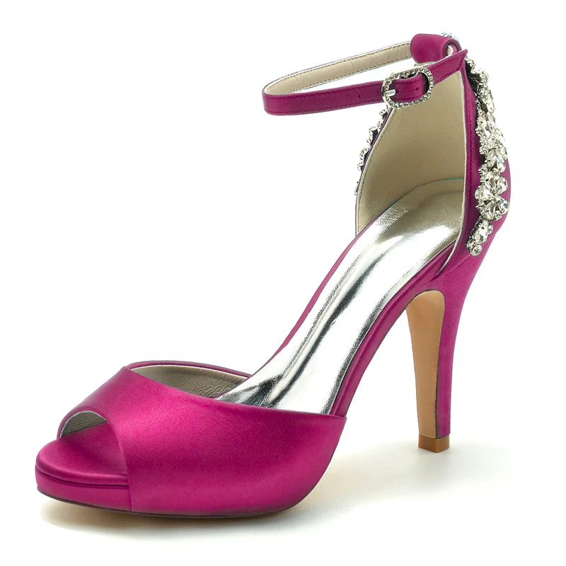 Women's Wedding Shoes Peep Toe Stiletto Heel Exquisite Buckle Bridal Shoes with Rhinestone - Image 8