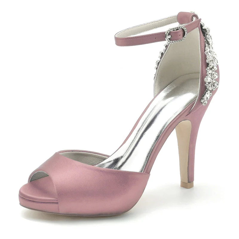 Women's Wedding Shoes Peep Toe Stiletto Heel Exquisite Buckle Bridal Shoes with Rhinestone - Image 9