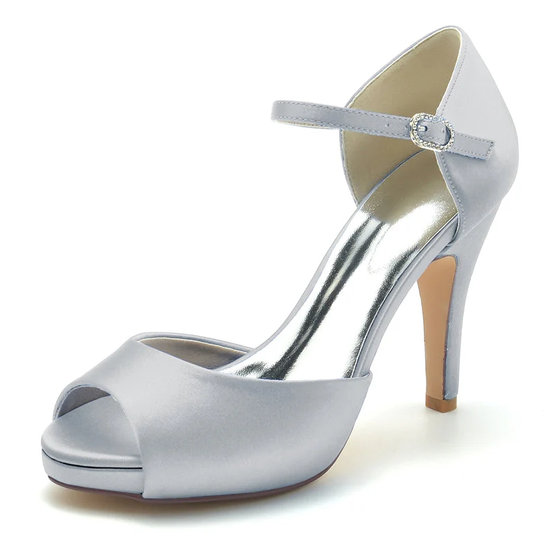 Women's Wedding Shoes Peep Toe Stiletto Heel High-End Minimalism Buckle Bridal Shoes - Image 10