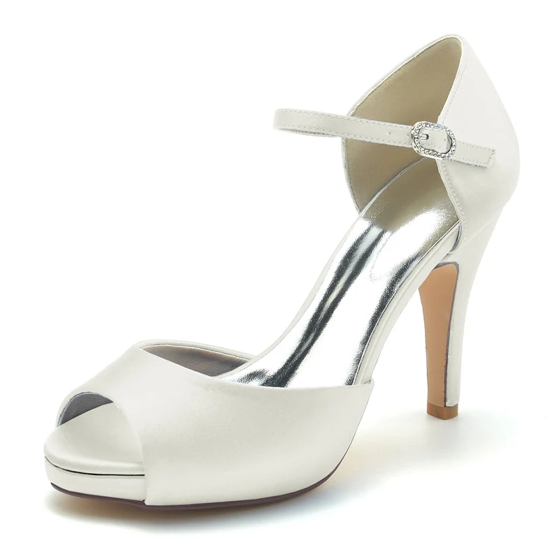 Women's Wedding Shoes Peep Toe Stiletto Heel High-End Minimalism Buckle Bridal Shoes - Image 8