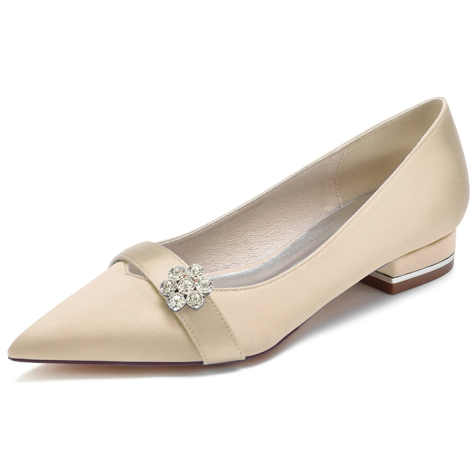 Women's Wedding Shoes Petite Diamond Flower Low Pointed Toe Bridal Shoes - Image 11