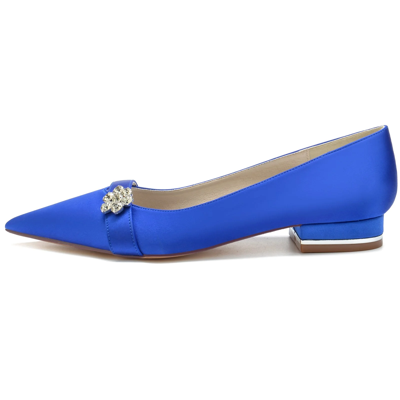 Women's Wedding Shoes Petite Diamond Flower Low Pointed Toe Bridal Shoes - Image 3