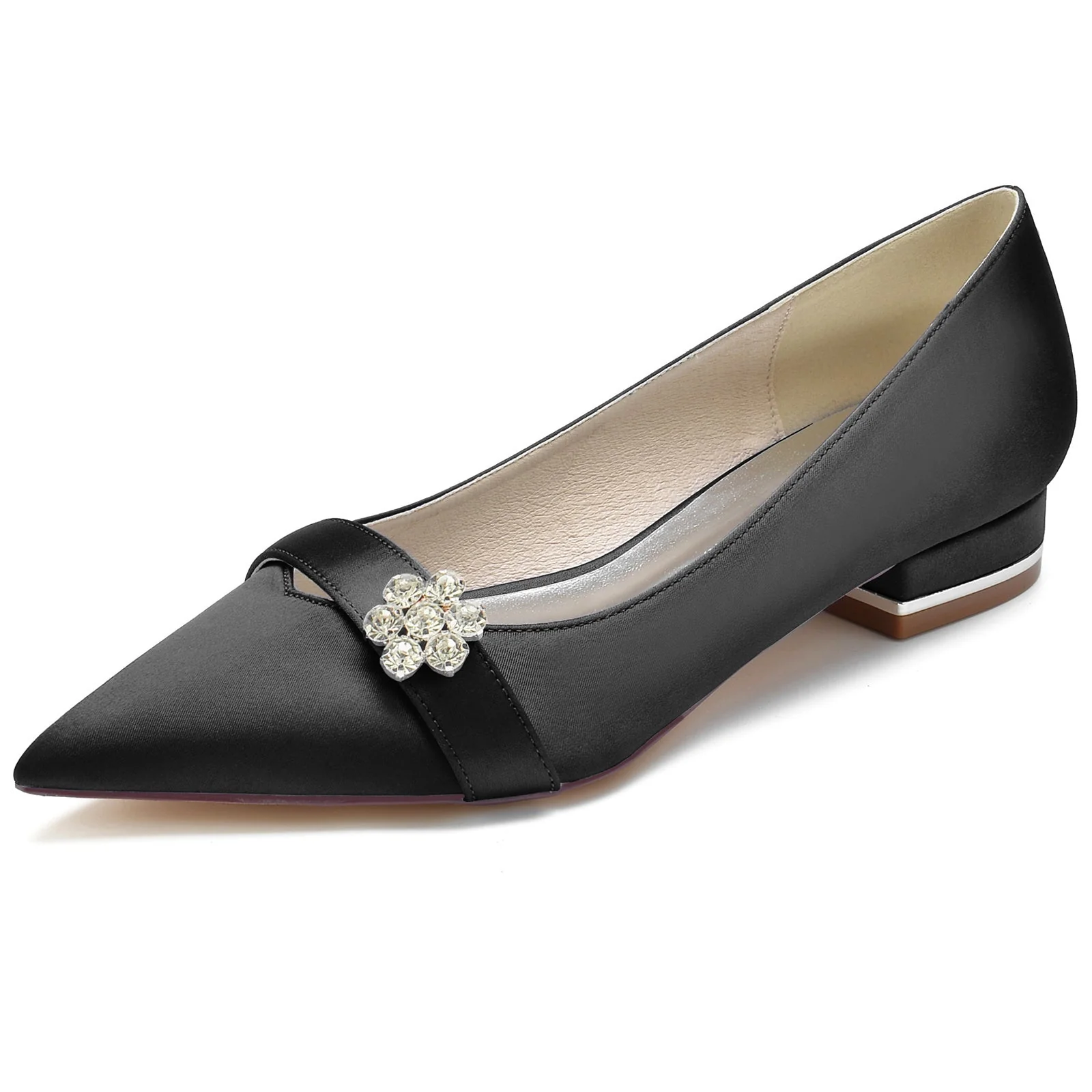 Women's Wedding Shoes Petite Diamond Flower Low Pointed Toe Bridal Shoes - Image 7