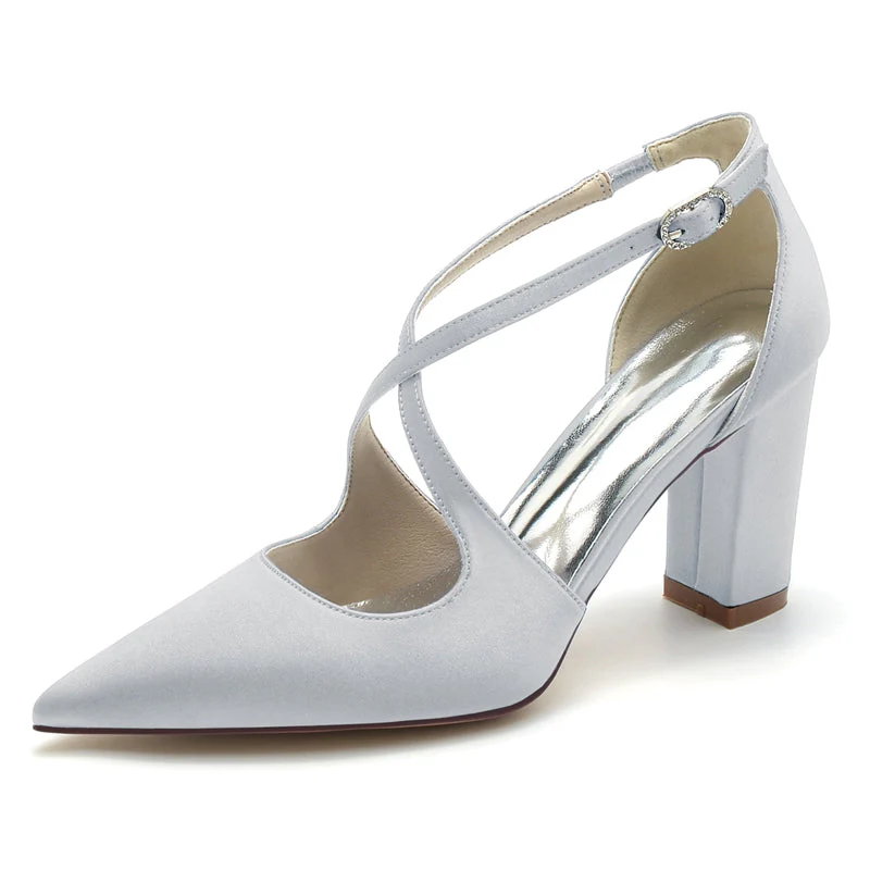 Women's Wedding Shoes Pointed Toe Block Heel Chic Bridal Shoes with Crossed Strap - Image 10