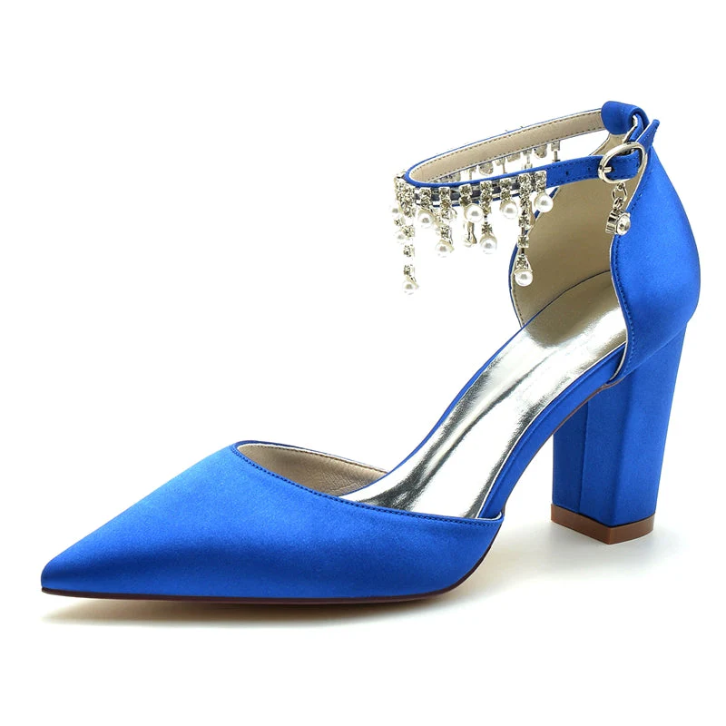 Women's Wedding Shoes Pointed Toe Block Heel Graceful Buckle Bridal Shoes with Pearl Tassels - Image 5