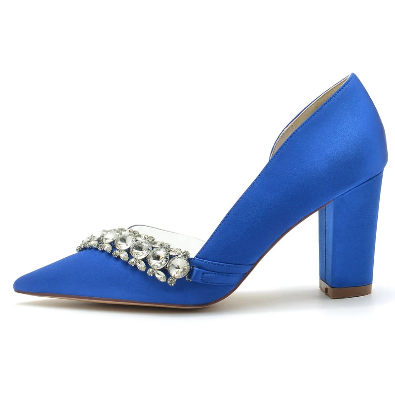 Women's Wedding Shoes Pointed Toe Block Heel Luxurious Rhinestone Bridal Shoes - Image 3