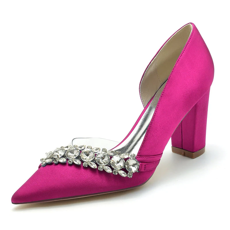 Women's Wedding Shoes Pointed Toe Block Heel Luxurious Rhinestone Bridal Shoes - Image 7