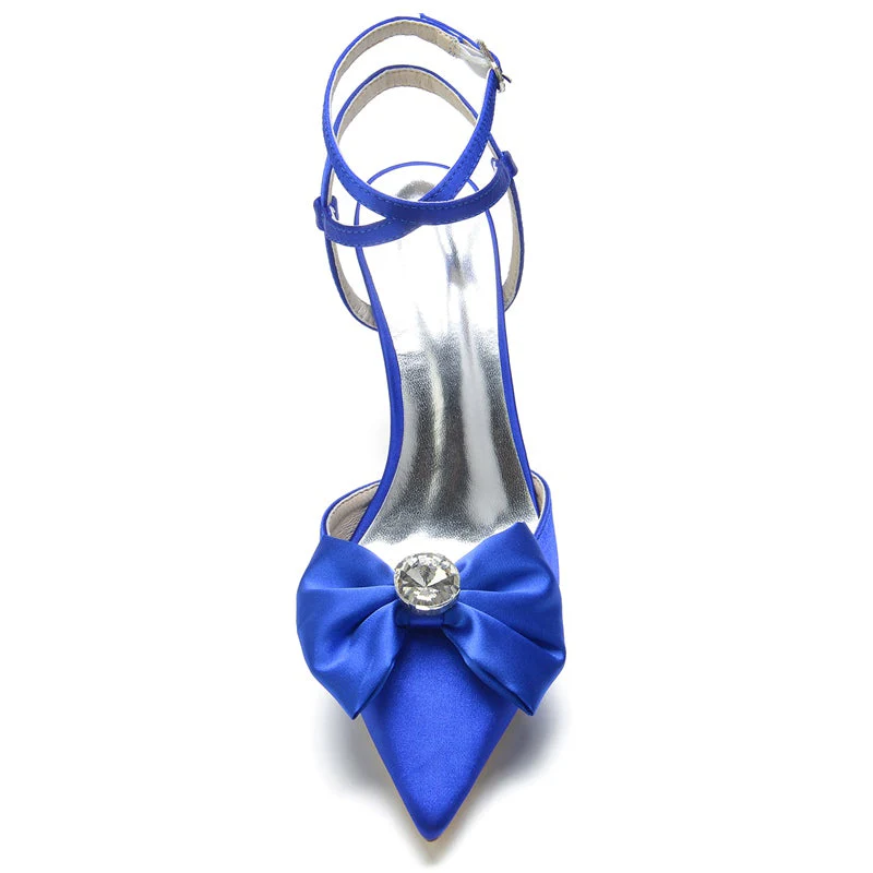 Women's Wedding Shoes Pointed Toe Bow Cross Buckle Bridal Shoes with Rhinestones - Image 3