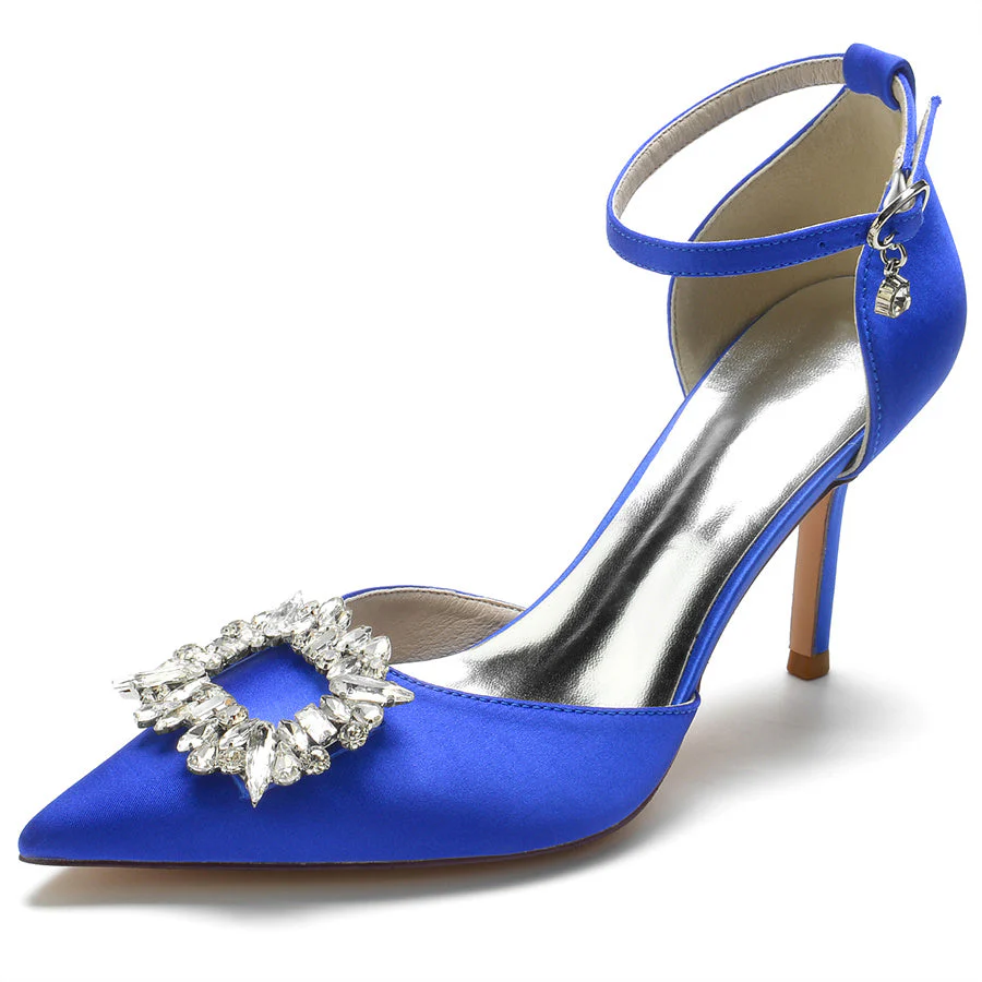 Women's Wedding Shoes Pointed Toe Buckle Bridal Shoes with Square Rhinestones - Image 9
