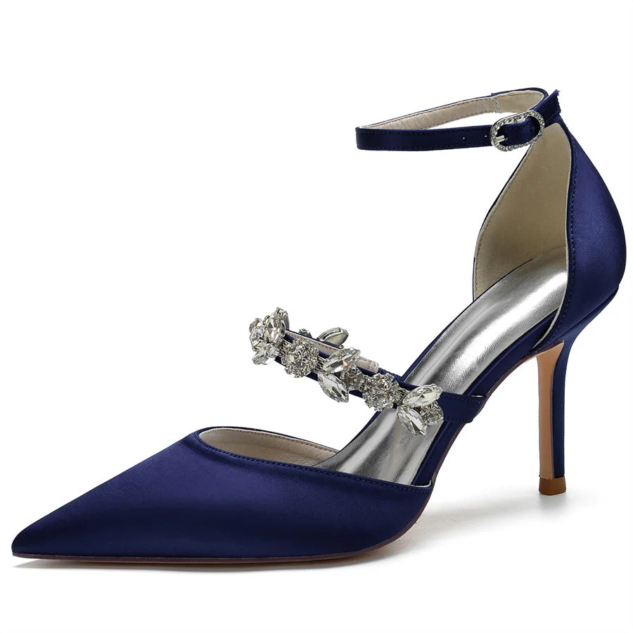 Women's Wedding Shoes Pointed Toe Buckle High Heel Bridal Shoes with Crystals Strap - Image 12