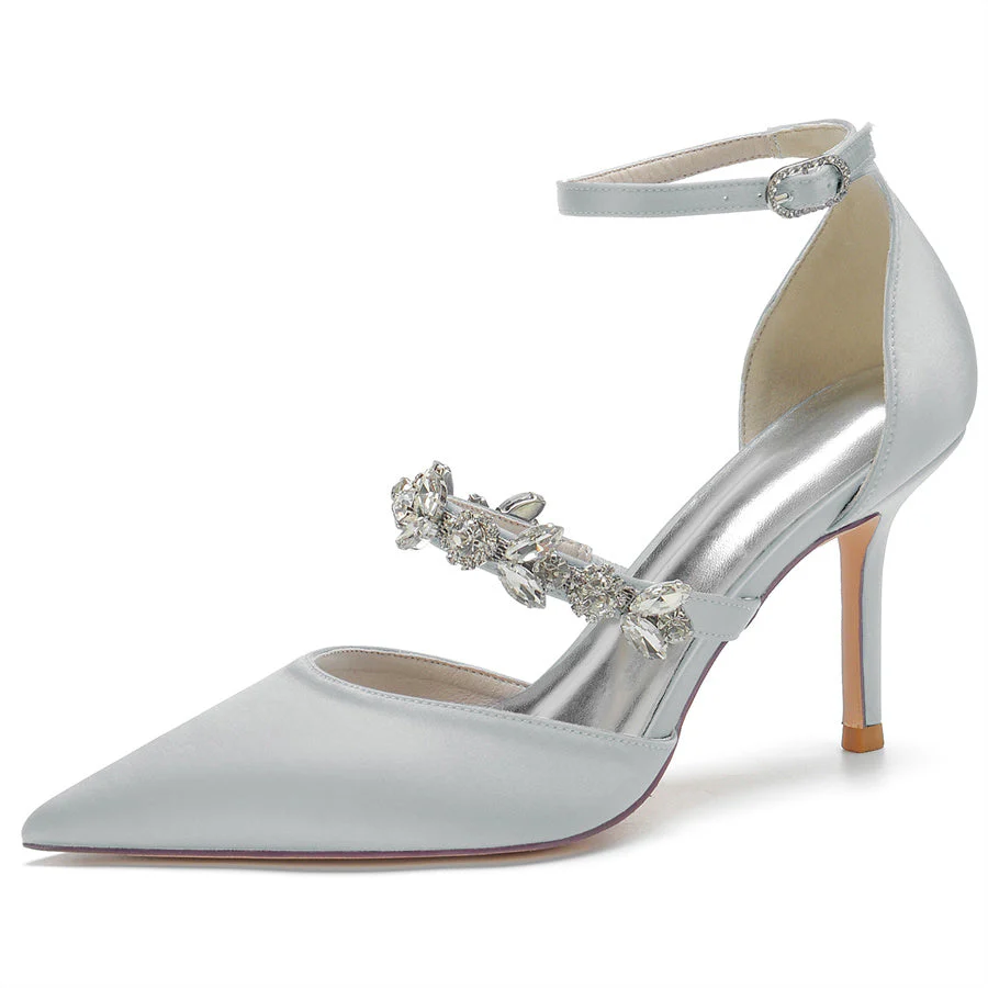 Women's Wedding Shoes Pointed Toe Buckle High Heel Bridal Shoes with Crystals Strap - Image 14