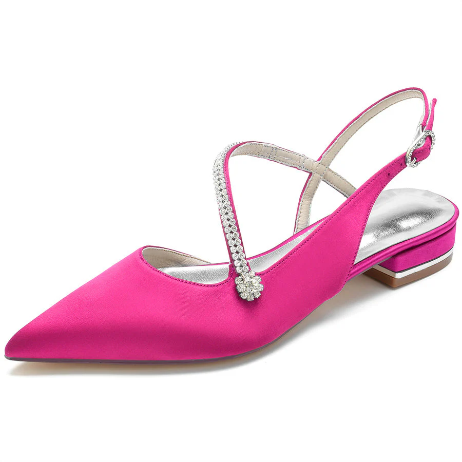 Women's Wedding Shoes Pointed Toe Buckle Low Heel Bridal Shoes with Rhinestones - Image 10