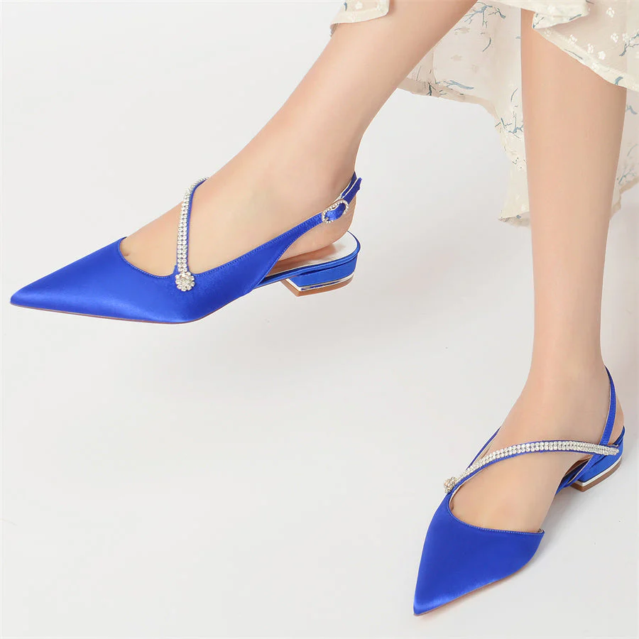 Women's Wedding Shoes Pointed Toe Buckle Low Heel Bridal Shoes with Rhinestones - Image 2