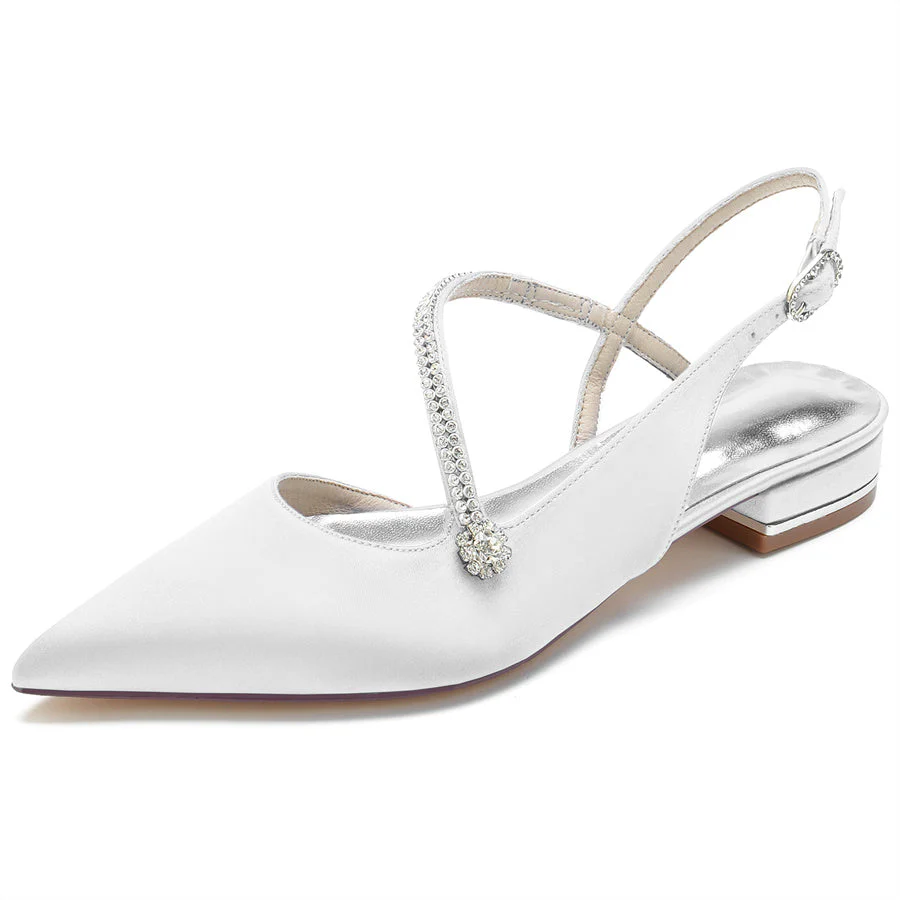 Women's Wedding Shoes Pointed Toe Buckle Low Heel Bridal Shoes with Rhinestones - Image 6