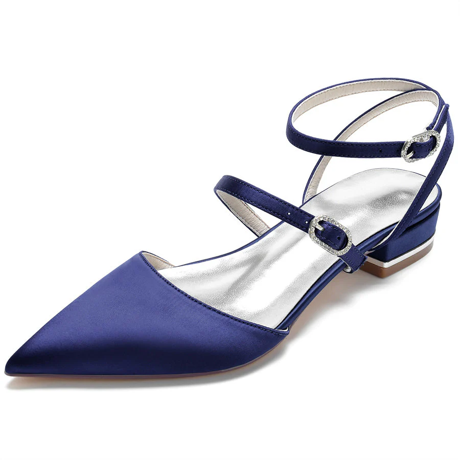 Women's Wedding Shoes Pointed Toe Buckle Low Heel Minimalist Bridal Shoes - Image 11