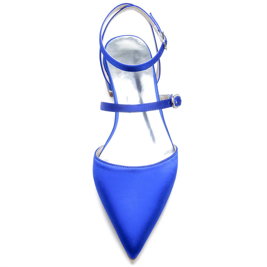 Women's Wedding Shoes Pointed Toe Buckle Low Heel Minimalist Bridal Shoes - Image 4