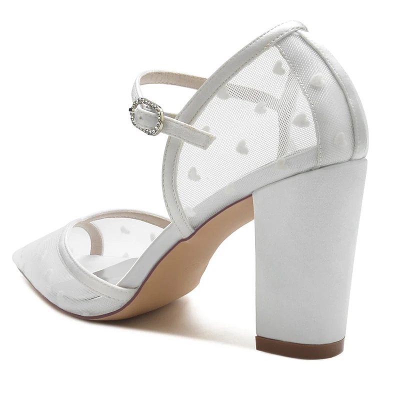 Women's Wedding Shoes Pointed Toe Chunky Heel Classical Bridal Shoes with Printed Heart - Image 5