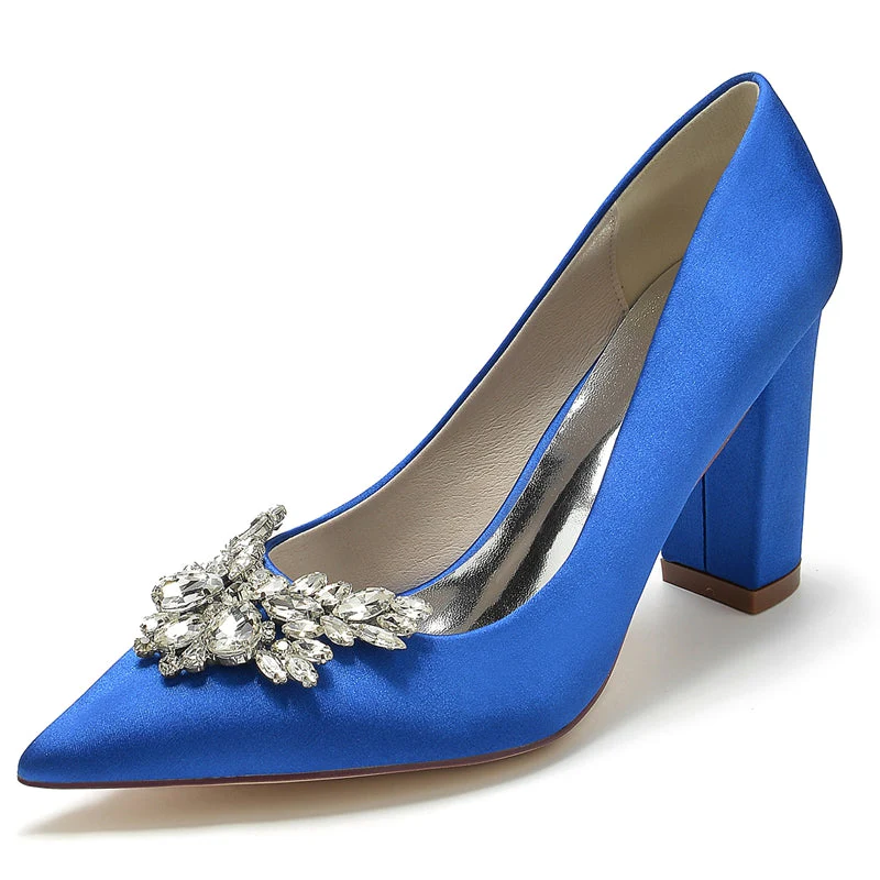 Women's Wedding Shoes Pointed Toe Chunky Heel Elegant Bridal Shoes with Rhinestone - Image 6
