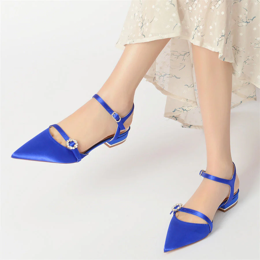 Women's Wedding Shoes Pointed Toe Elegant Low Heel Bridal Shoes with Crystals - Image 2