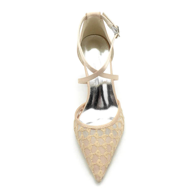 Women's Wedding Shoes Pointed Toe Exquisite Knit Bridal Shoes with Crossed Strap - Image 4