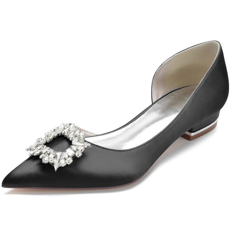 Women's Wedding Shoes Pointed Toe Flat Heel Elegant Square Rhinestone Bridal Shoes - Image 13