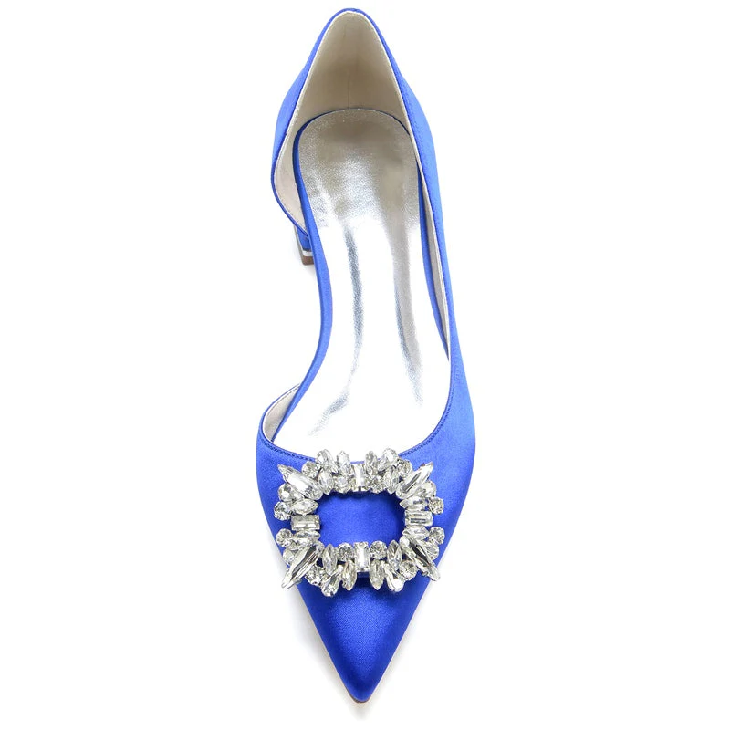 Women's Wedding Shoes Pointed Toe Flat Heel Elegant Square Rhinestone Bridal Shoes - Image 5