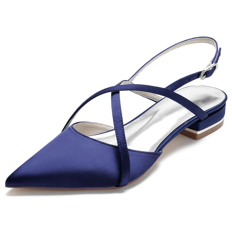 Women's Wedding Shoes Pointed Toe Flat Heel Minimalist Crossed Straps Buckle Bridal Shoes - Image 6