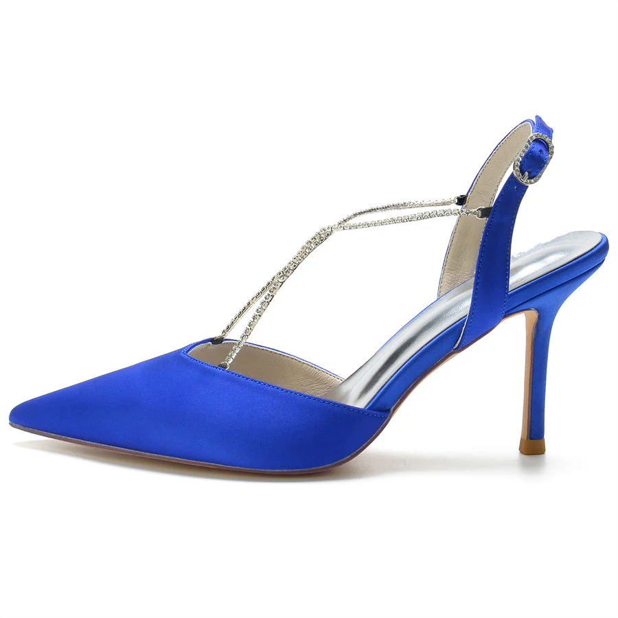 Women's Wedding Shoes Pointed Toe High Heel Bridal Shoes with Cross Crystals Strap - Image 5