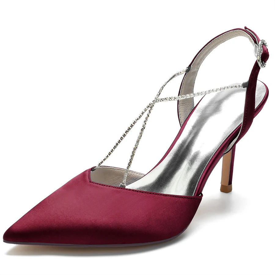 Women's Wedding Shoes Pointed Toe High Heel Bridal Shoes with Cross Crystals Strap - Image 8