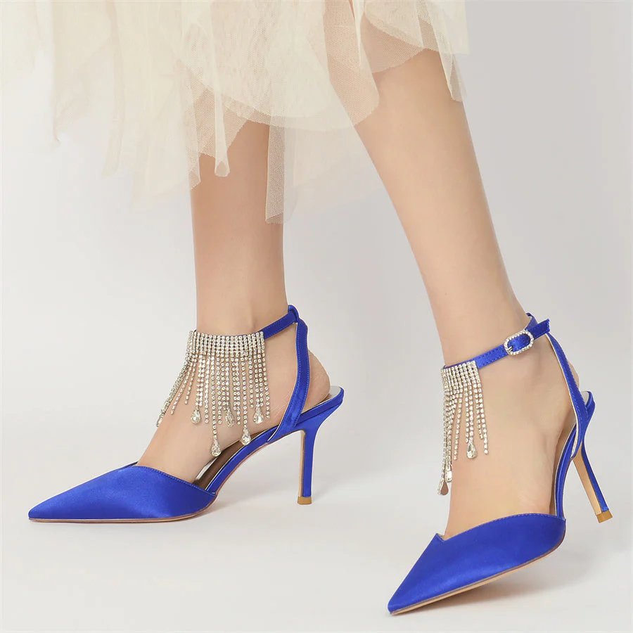 Women's Wedding Shoes Pointed Toe High Heel Bridal Shoes with Crystal Tassel - Image 2